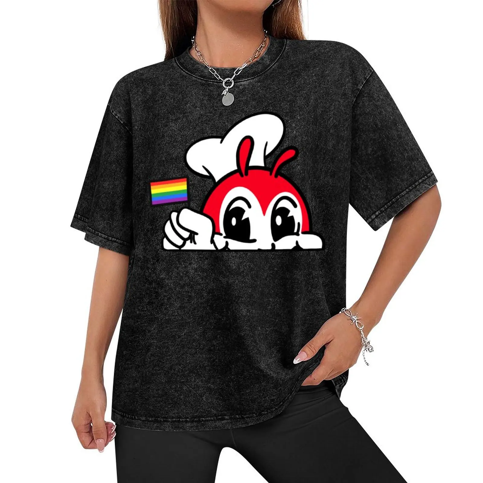 JOLLIBEE PEEKING GAY PRIDE FLAG FILIPINO BACK PRINT T-Shirt Blouse graphic t shirts anime t shirts clothes for men