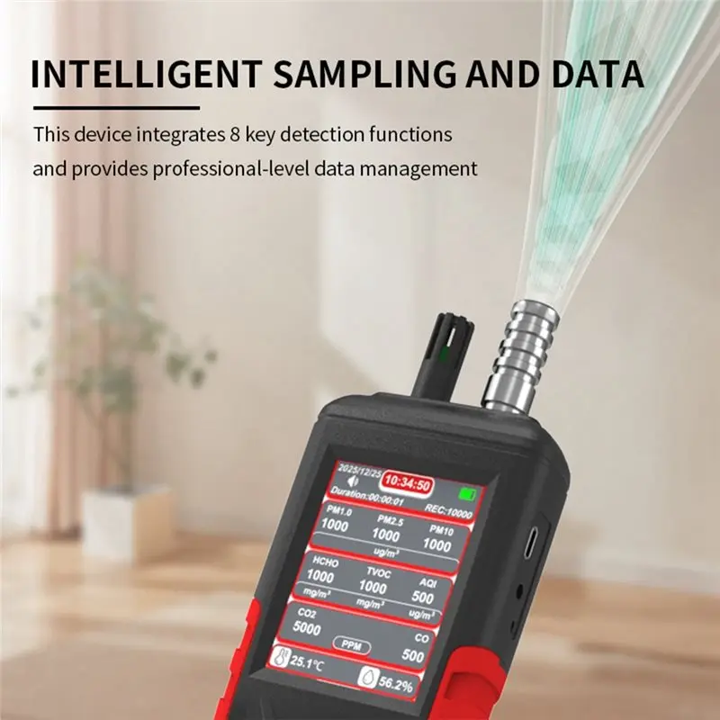 New Tech Air Quality Detection Instrument Home Gas Detector CO2/CO HCHO/Tvoc Temperature/Humidity Tester Data Logging Functional