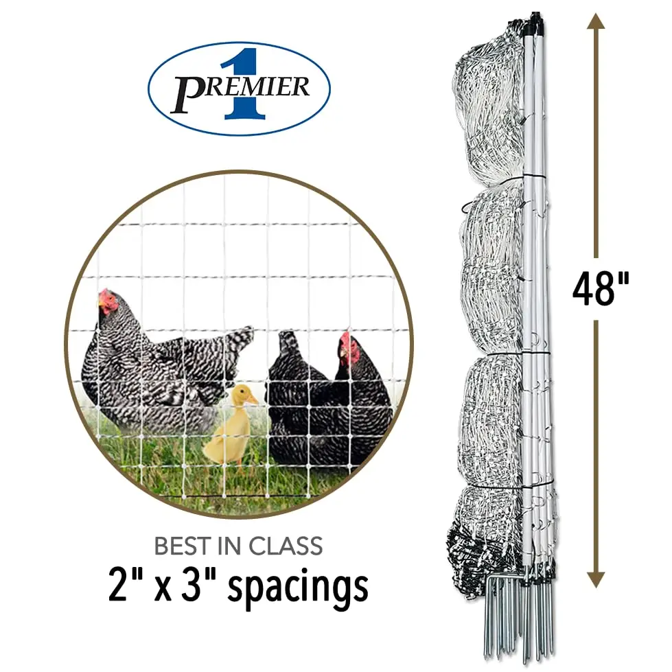 Premier 1 Permanet+ Electric Fence | White/Black Fence For Chickens & Livestock – 48