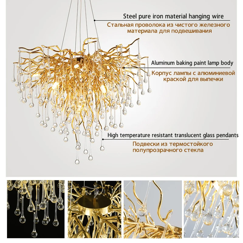 Modern Luxury Ceiling Chandelier Lighting Crystal LED Chandeliers Living Room Decor crystal light Villa Water Drop Pendant Lamps