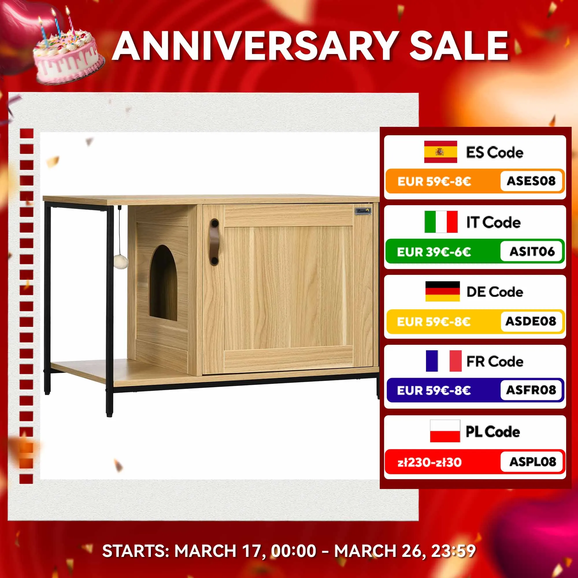 Mobili per lettiera per gatti PawHut con porta palla giocattolo 80x48x55 cm rovere