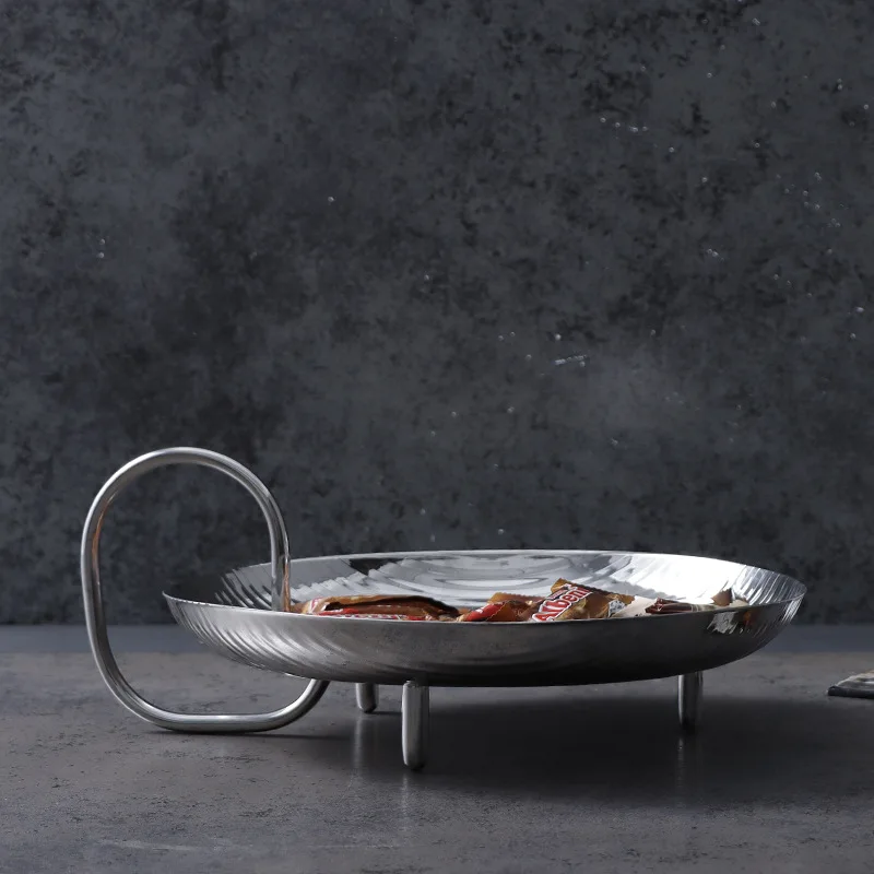 Nordic light luxury high-grade stainless steel fruit plate soft home living room coffee table desktop storage candy snack plate