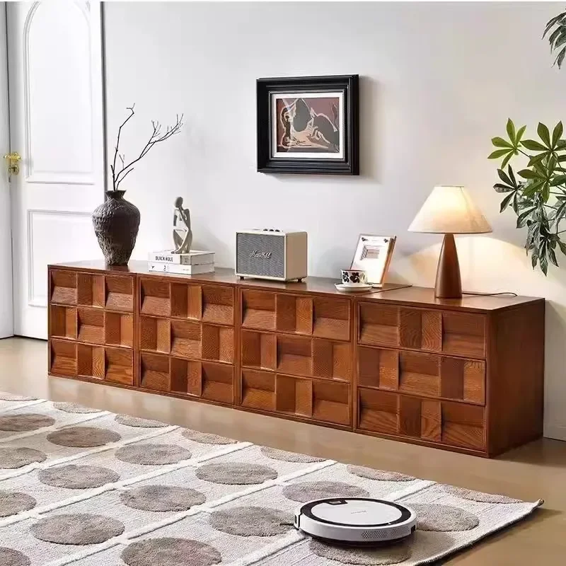 medieval solid wood combined cabinet, household creative module listening cabinet, living room ash wood TV cabinet