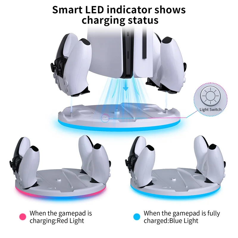 

SUNRI-Для PS5 Тонкая док-станция для хранения консоли с RGB-подсветкой, док-станция, зарядное устройство + крючок, многофункциональная удобная консольная док-станция, прочная