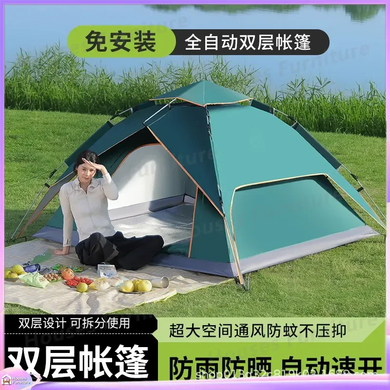 For Automatic Pop Up Tent 3-4 Person Double Layer Waterproof Camping Tent Outdoor Family Picnic Beach Shelter Thickened