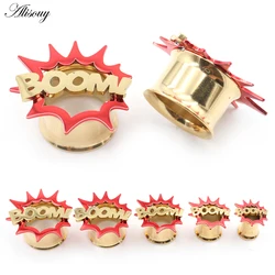 Alisouy 2PCS Punk Stainless Steel Boom Letter Flared Ear Tunnels Plugs Expanders Stretcher Gauges Earrings Piercing Body Jewelry