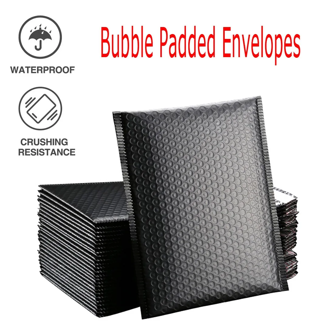 50/100Pcs Black Poly Bubble Mailer Padded Envelopes Bulk Bubble Lined Wrap Polymailer Bag for Shipping Packaging Maile Self Seal