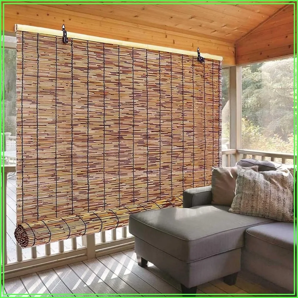 Bamboo Outdoor Patio Blinds Roll Up Reed Shade Thermal Insulated Blackout Privacy Screen 24-70 in