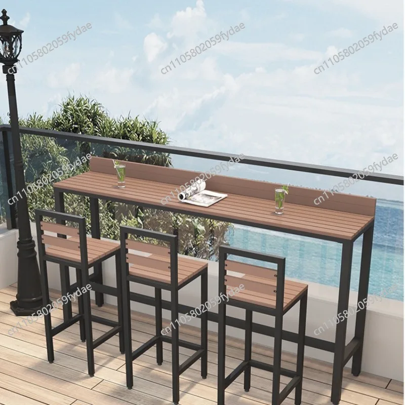 Modern simple outdoor plastic wood tables and chairs Convenience store Wall high tables and chairs Outdoor cafe Terrace strip