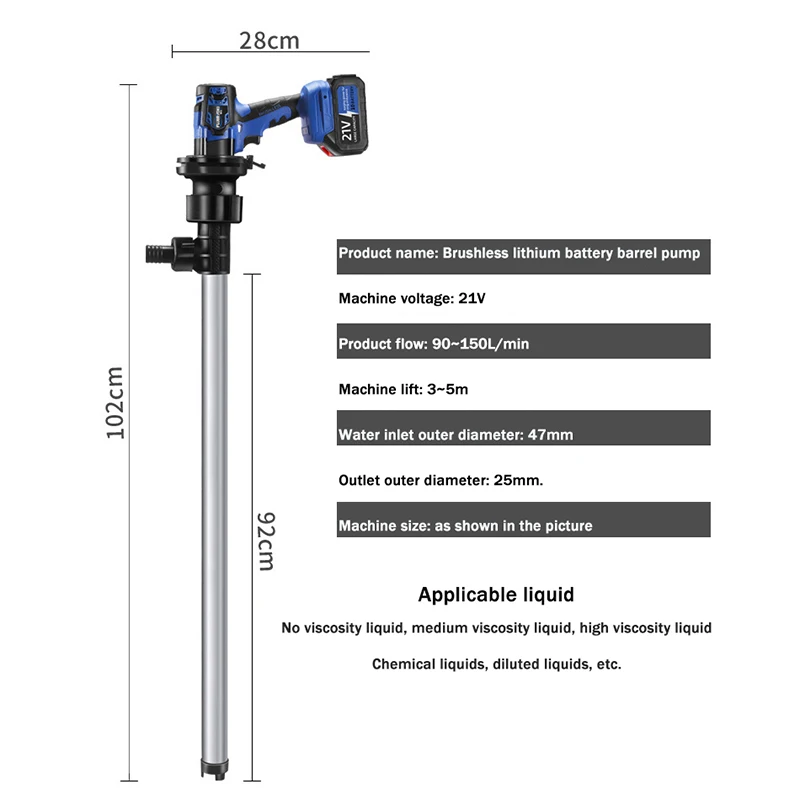 21V Fuel Transfer Pump Portable lithium battery inserted barrel pump 3200W Diesel Kerosene Electric oil pump fuel dispenser