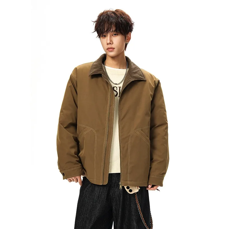 

American High-Street Cargo Jacket Men's Large Pockets Quilted Comfortable Cotton Padded Coat