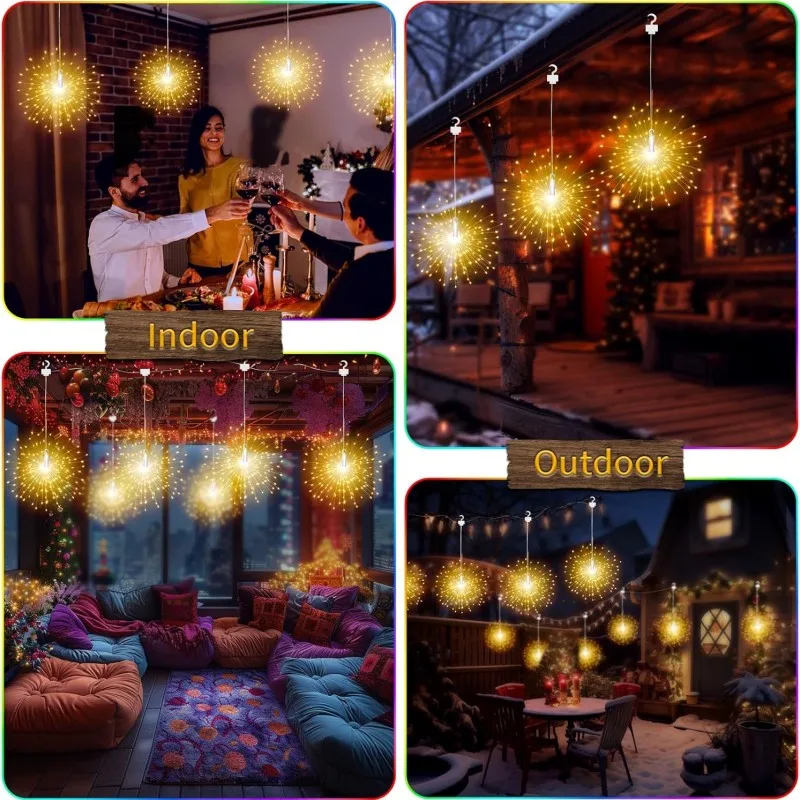 5 * 90LED 8 modalità Hanging Solar Firework Light telecomando Solar Starburst Lamp decorazioni natalizie Fairy Lights Garden Yard Patio