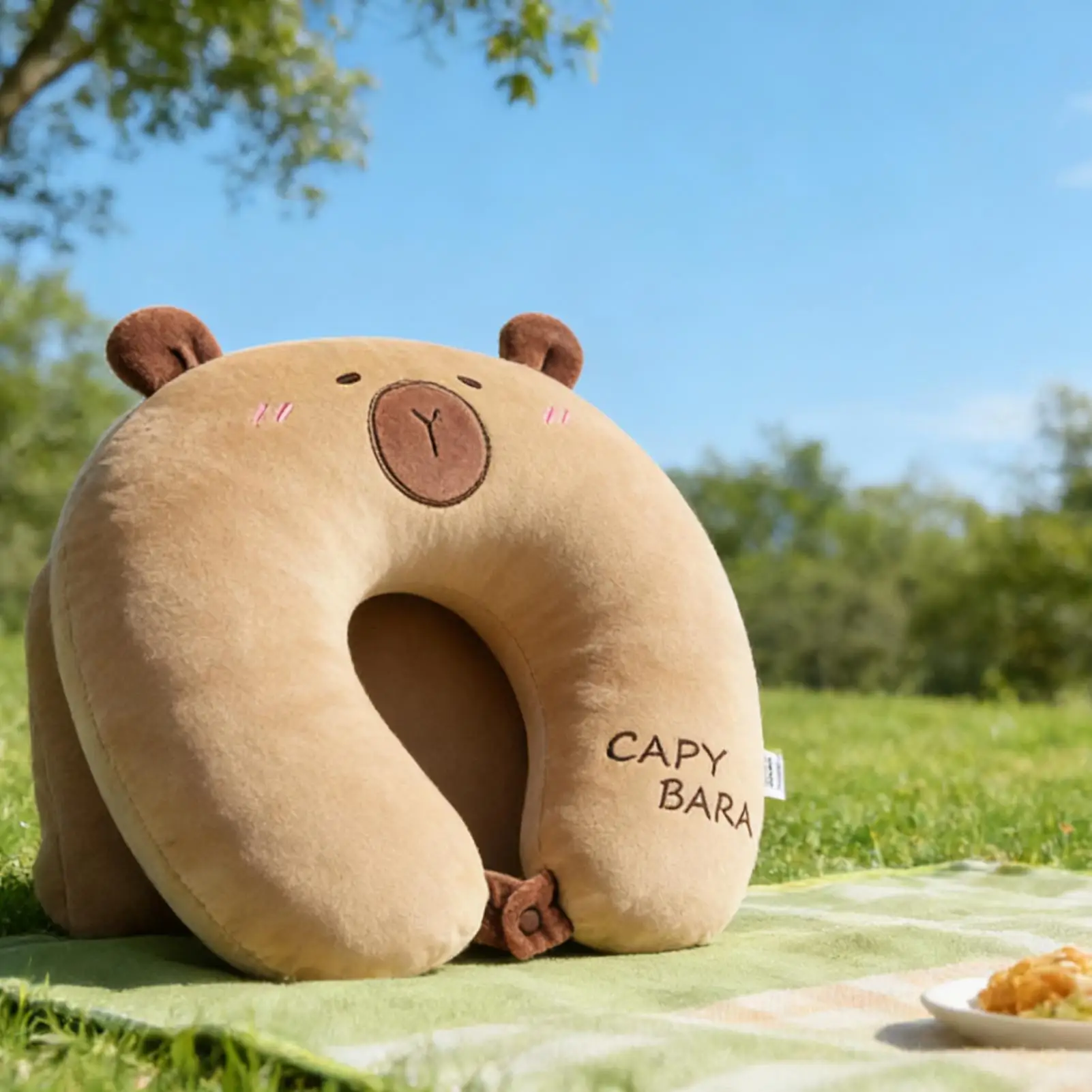 

Travel Neck Pillow 2 in 1 Capybara Plush Memory Foam Cushion U Shape Neck Support Travel Pillows for Adult Children Airplane Car