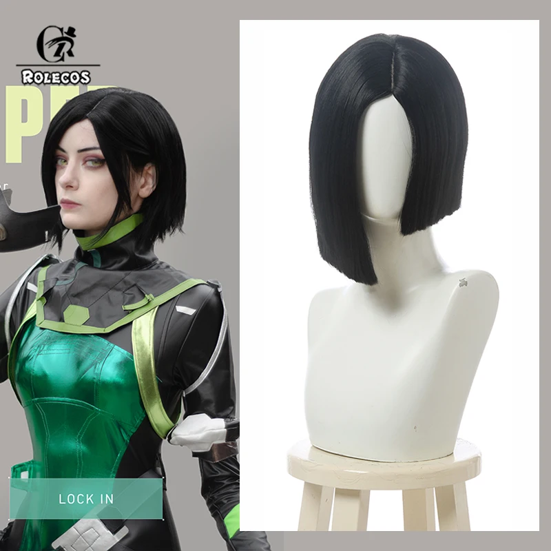 

ROLECOS Game Valorant Project A Viper Cosplay Wigs Viper 30cm Women Short Straight Black Cos Wig Heat Resistant Synthetic Hair