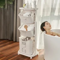 Cesta de almacenamiento de ropa sucia para baño, organizador con ruedas, 3 niveles