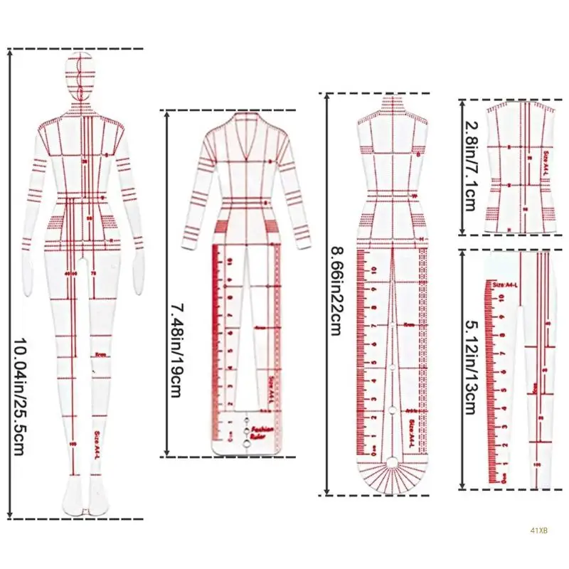 41XB 4 pezzi manichino modello da cucito righello illustrazione schizzo righello per sartoria progettazione disegno