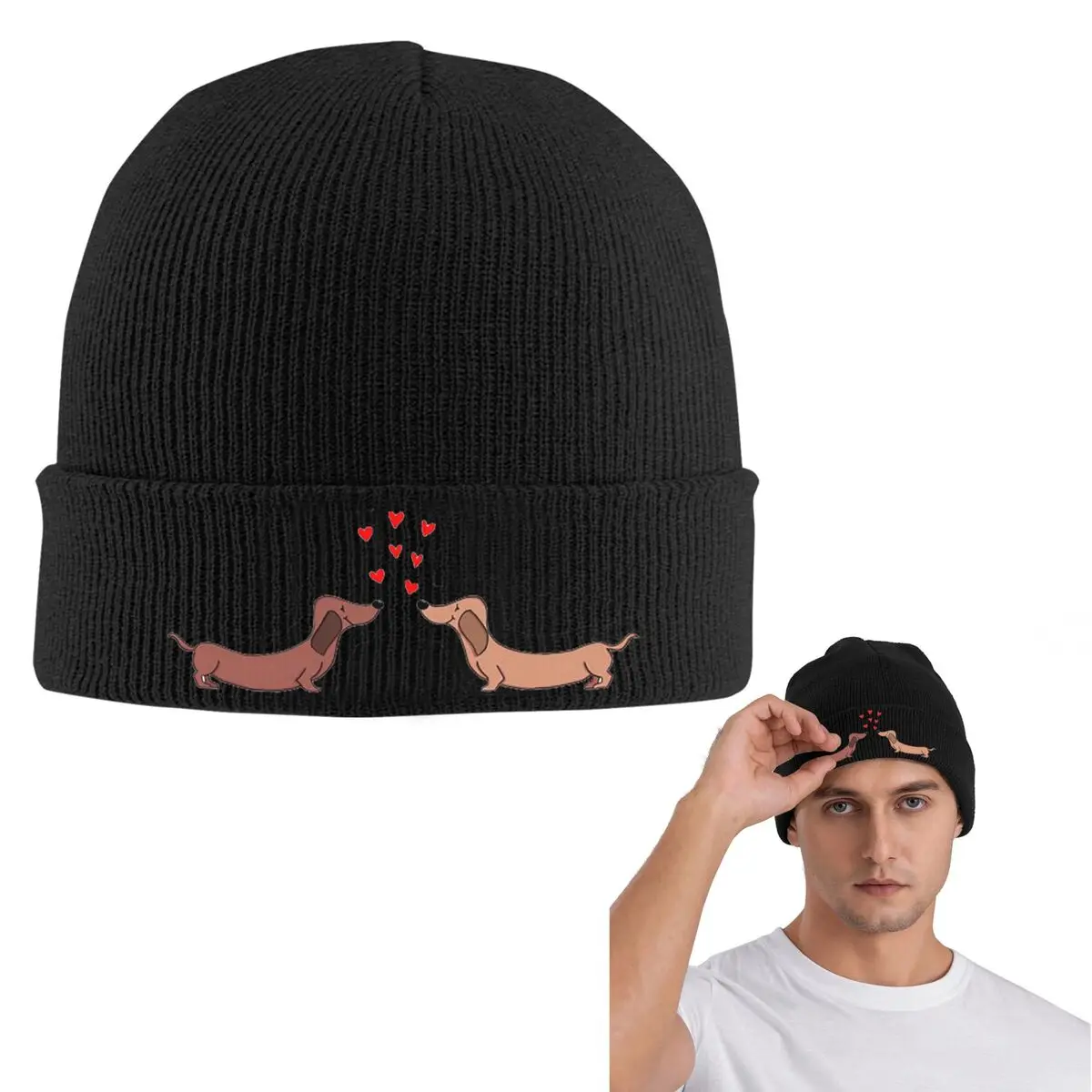 

Теплая вязаная шапка с рисунком таксы, модная шапка с капюшоном, осенне-зимние уличные шапки, шапки для взрослых унисекс