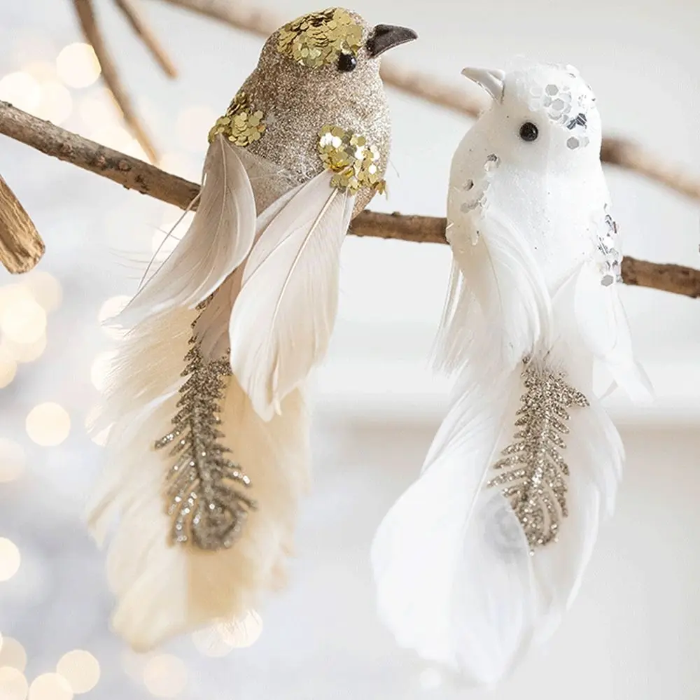 1 pair Glitter Christmas Birds Ornament Realistic Colorful Simulated Bird Pendant Handmade Exquisite Christmas Tree Decoration