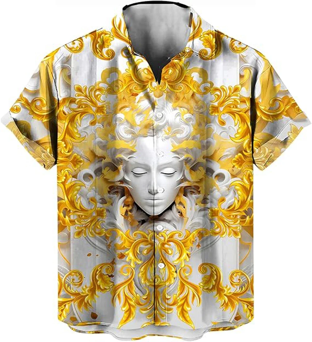 

Men's New Art Retro Pattern Printed Shirt Short-sleeved Lapel Hawaiian Beach Shirt Suitable Many Occasions Clothes Men for You