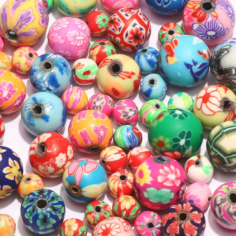 6 8 10 12 mm modische runde Blumenperlen aus Polymer-Ton, lose Distanzperlen für Schmuckherstellung, DIY-Kunsthandwerk, Zubehör