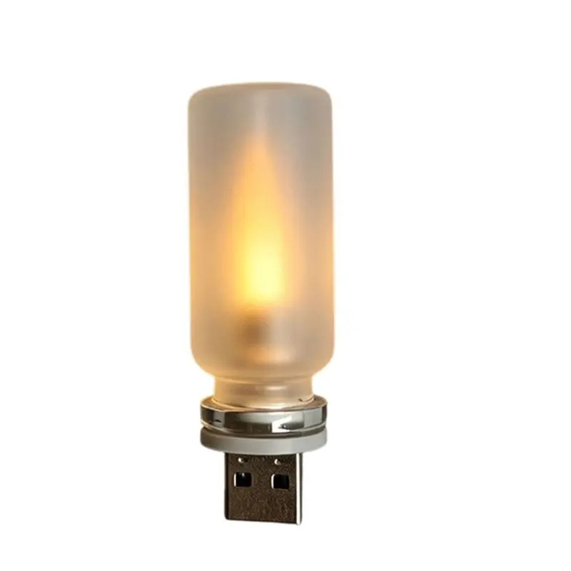 CHCH USB Flame Flickering LED Frosted Clear Glass Candle Night Light Simulated Flame For Car Home Room Festival Decoration
