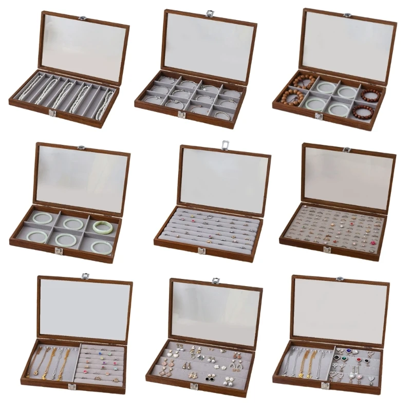 Luxurious Walnut Pattern Jewelry Tray Jewelry Display Case with Multiple Divisions and Lid for Organization Dropship