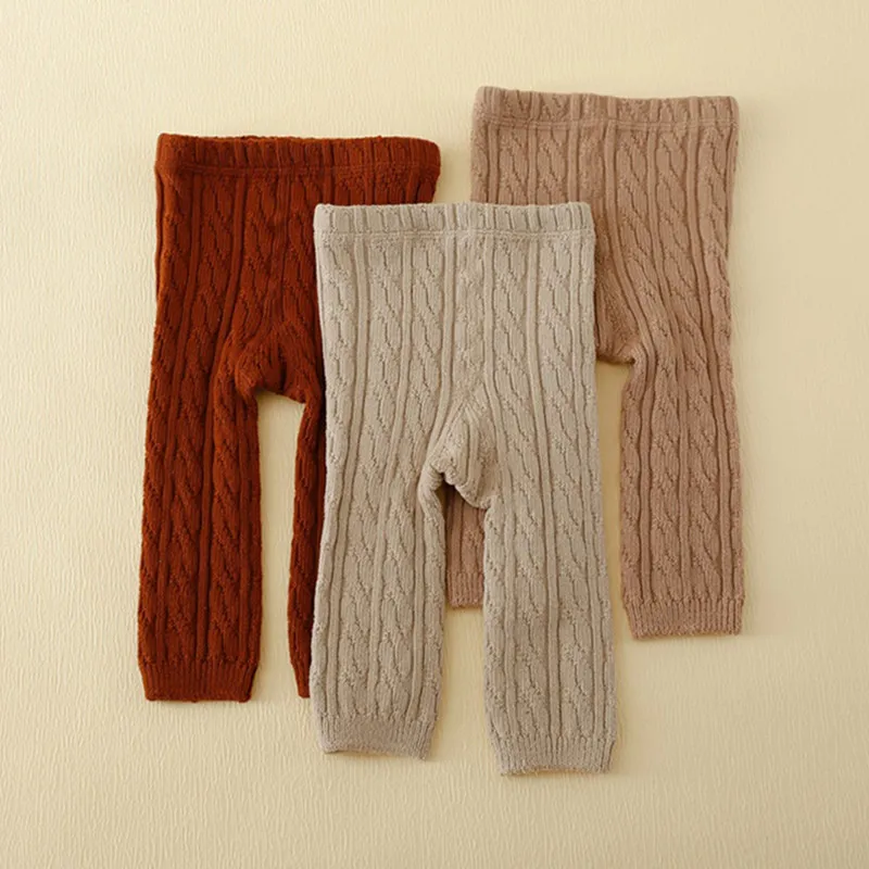 Baby Knit Pants Autumn Winter Clothes Soft Elastic Waist Thickened Solid Color Pants Bottoms Baby Items Clothing