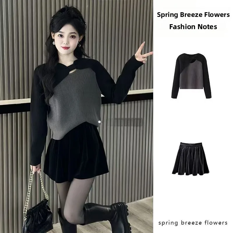 

Сексуальный цветной лонгслив с эффектом двухслойности, свободный, стройнящий топ для женщин, осень-зима, новый, из бархата, с вырезами