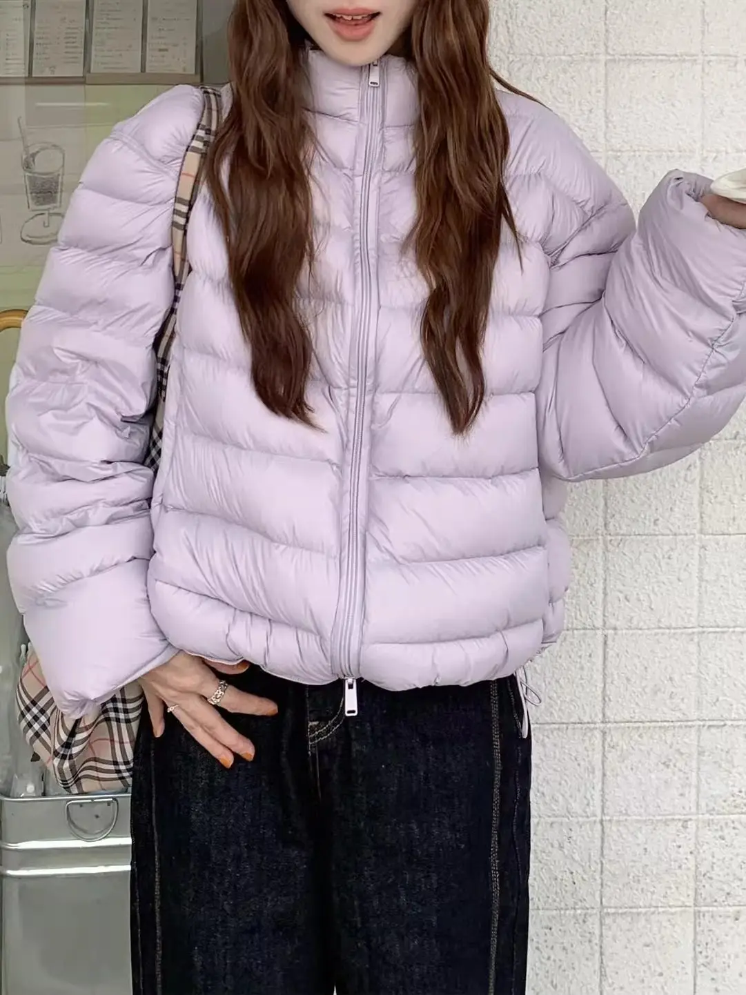 

Purple Stand Collar ort Thiened Cotton Jaet Women's Faionable Korean Sle Casual All Match Winter Outerwear