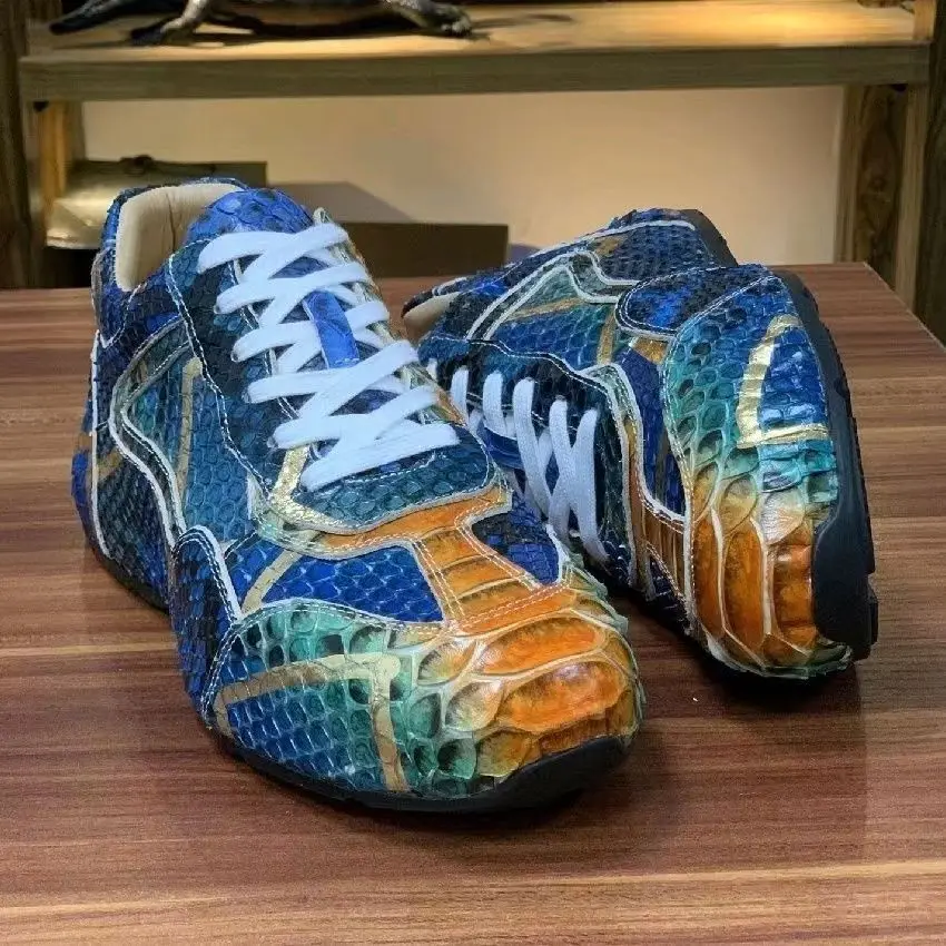 BATMO 2024 new arrival Fashion Snake Skin causal shoes men,male Genuine leather Sneakers PDD447