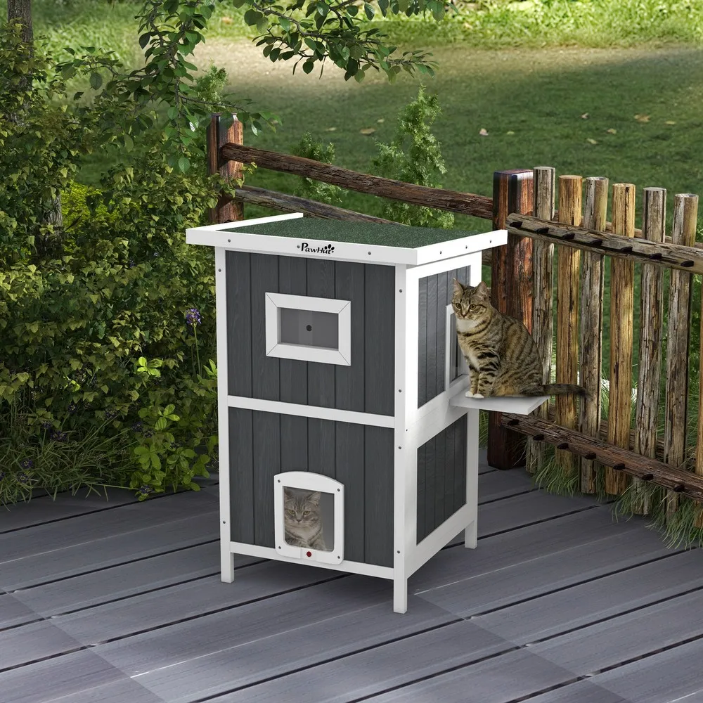 

Cat House Wooden Feral Cat House w/ Removable Floor, Gray