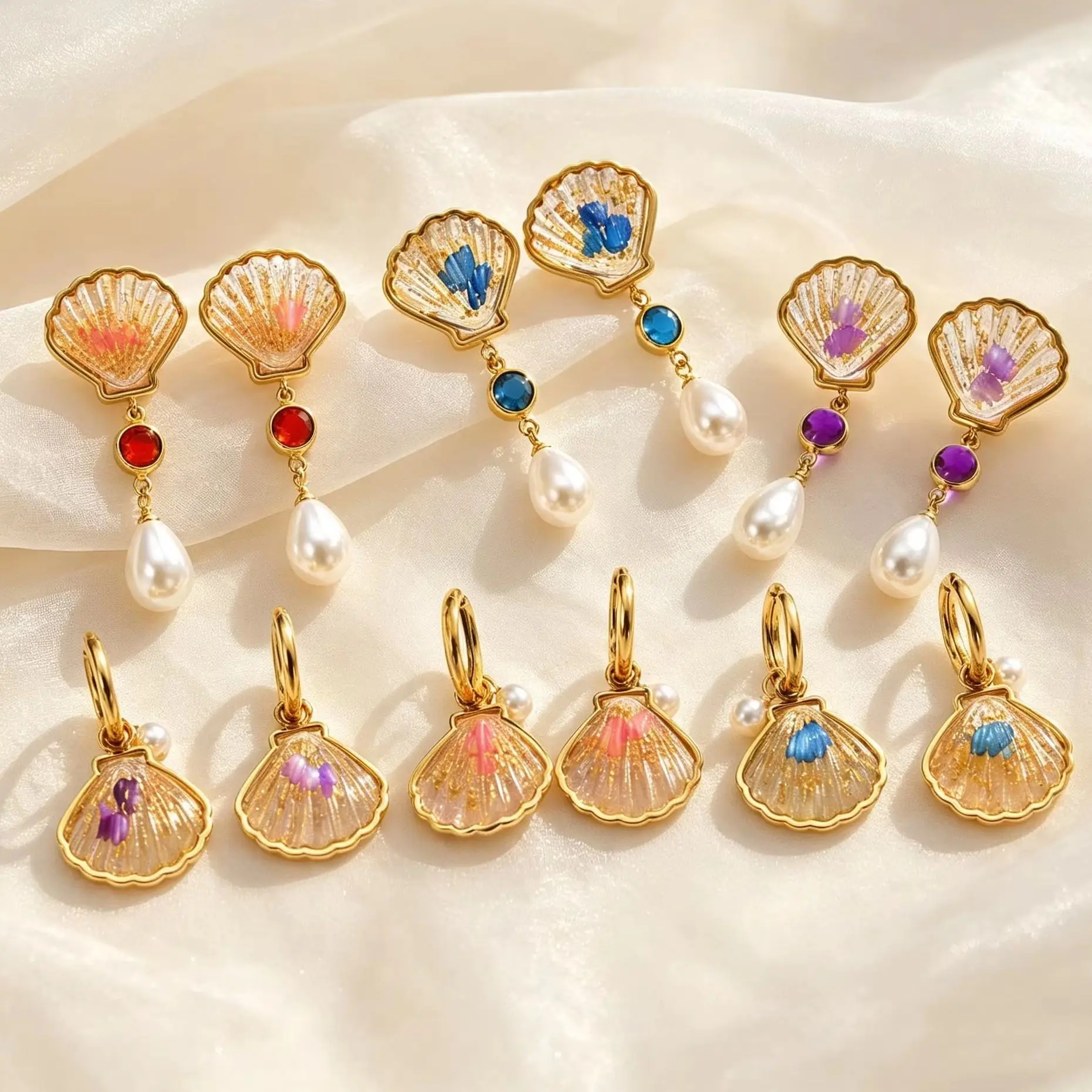 Transparent Resin Conch Shell Drop Earrings for Women, Stainless Steel Waterdrop Imitation Pearl Earrings, Elegant Jewelry Gift