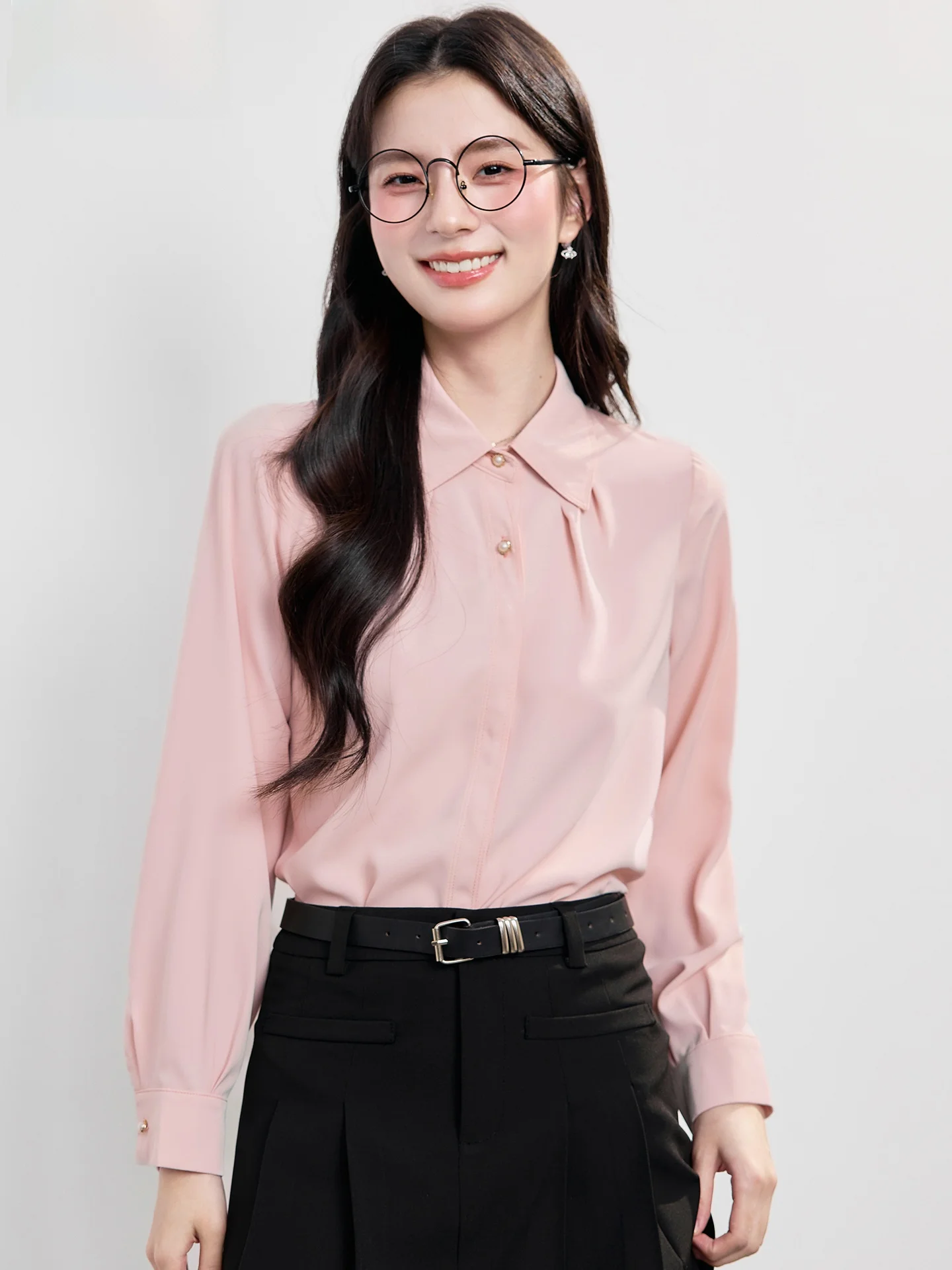 

Pink Long Sve irt Women's Early Spring New Sle Commute Interview Formal Profional irt Skirt Two-Piece Set
