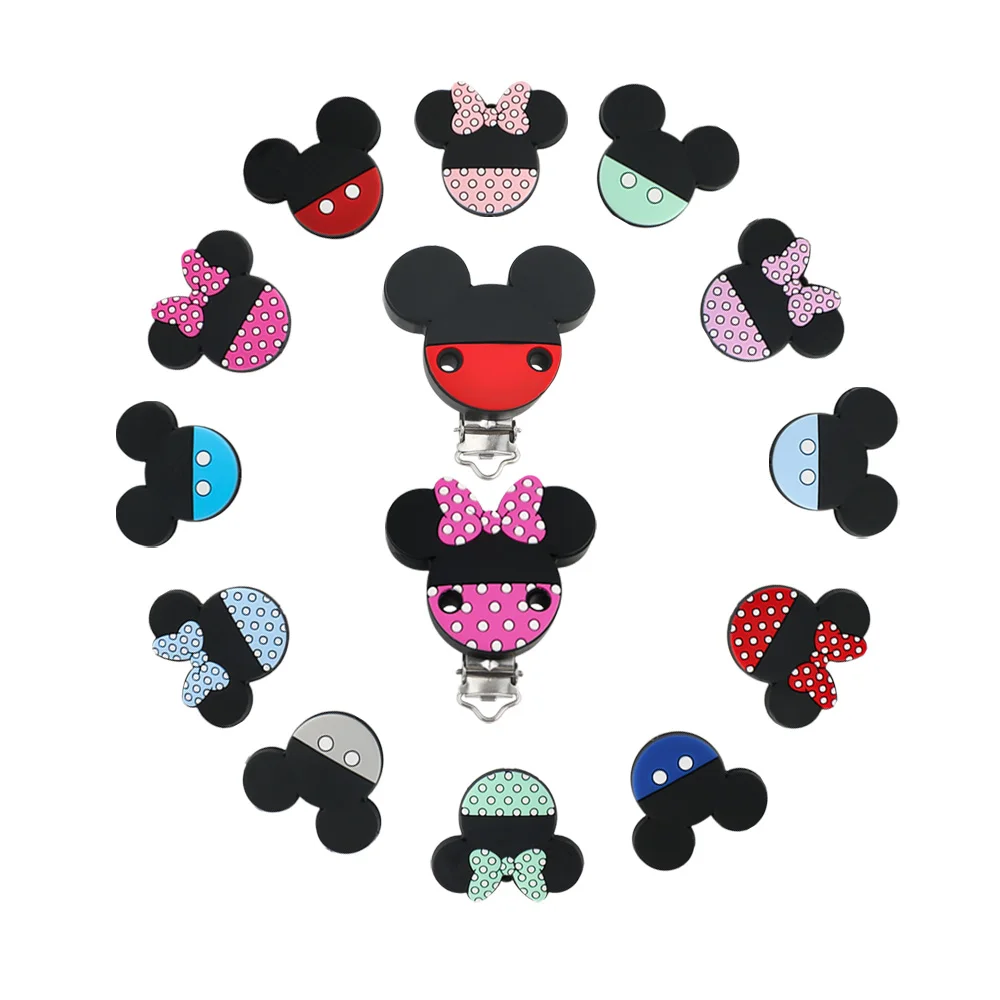 Kovict 3-5Pcs Silicone Beads Clips Cartoon Mouse Bead For Jewelry Making DIY Baby Pacifier Chain Keychain Necklace Accessories