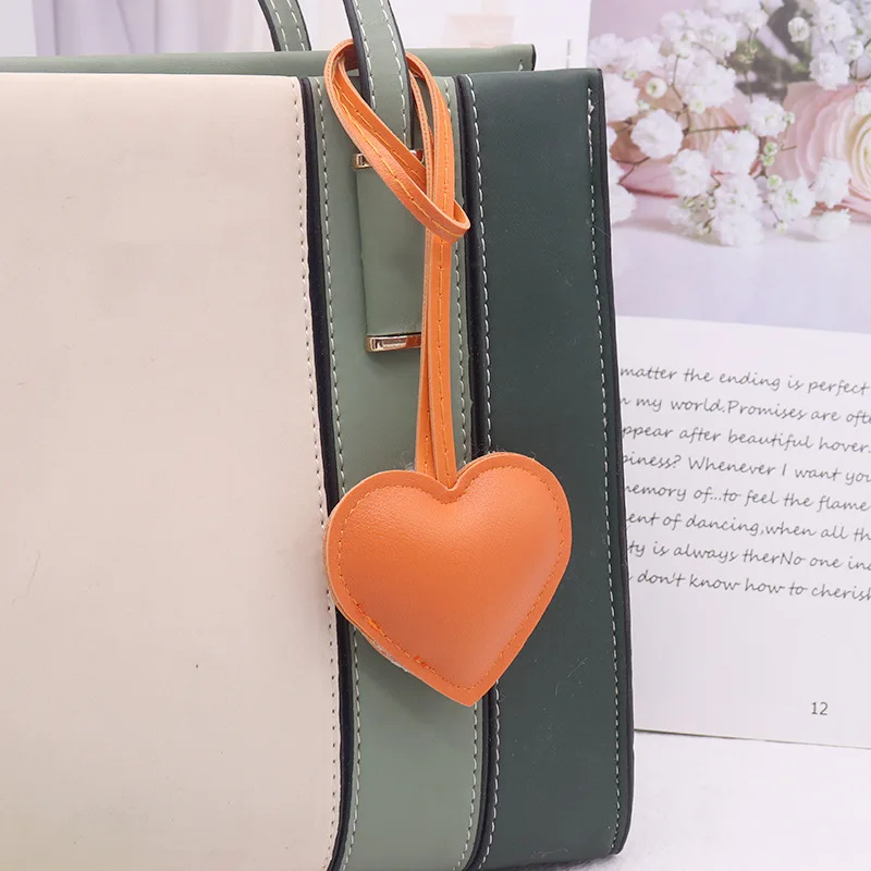 Peach Heart Leather Keychain, Cute Bag Charm Gift