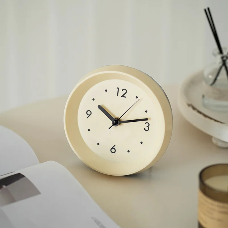 CuteLife Nordic Cream Resin Round Bedside Table Clock Living Room Bedroom Decoration Wall Clock Silent Desktop Clocks For Home