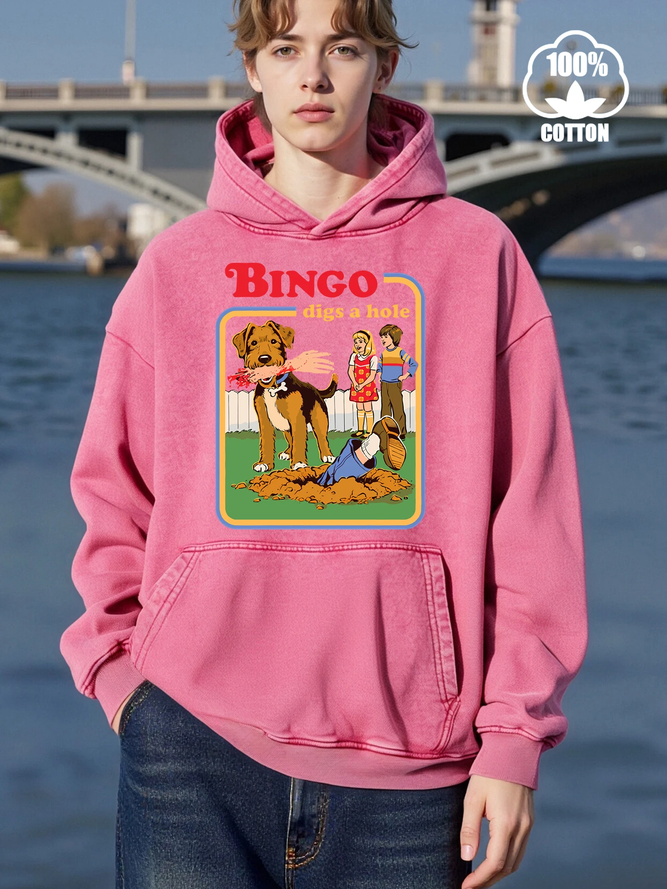 البنغو حفر حفرة مطبوعة الرجال هوديس موضة هودي البلوفرات غير رسمية الخريف فضفاض الشارع القطن Pollover كل مباراة الملابس