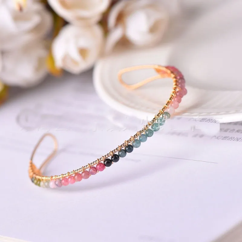 

2024 New Handmade 18KGF Stainless Steel Bracelet Natural Pearl Bead Bracelets for Lover Colorful Tourmaline Bracelet