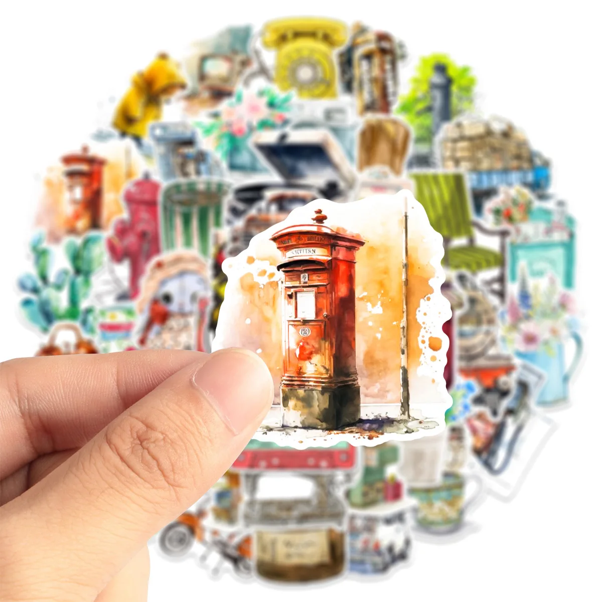 10/50PCS European and American Watercolor Retro Objects Stickers Cartoon Personality Creative Decoration Suitcase Decal Toy
