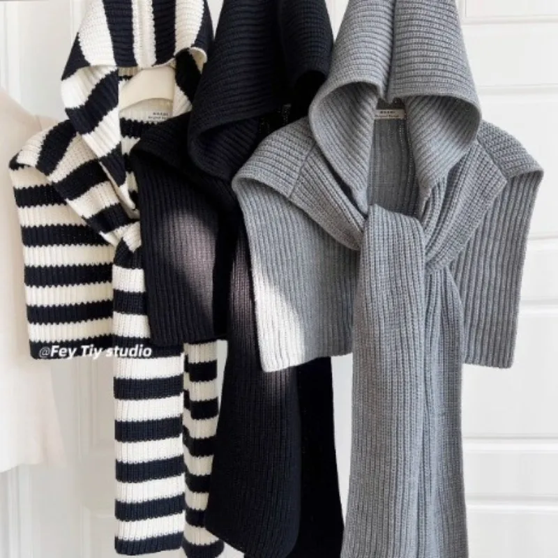 

Wool Design Sense Fashionable Knitted Hooded Shawl Women Autumn and Winter Warm Versatile Outer Vest Scarf