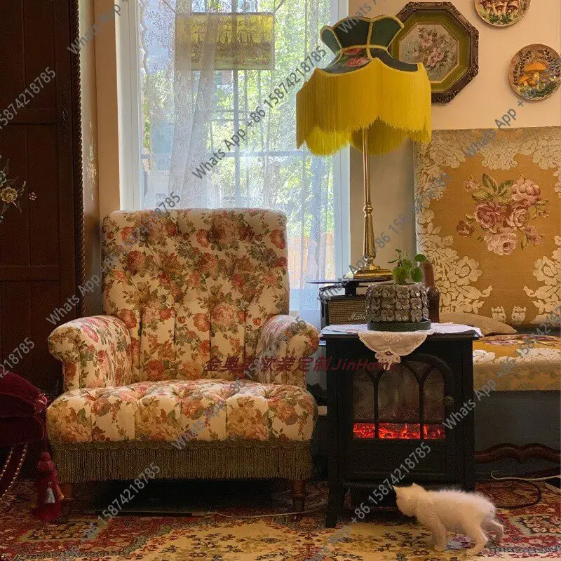 Rt Medieval Style Pastoral Floral Fringed Single Chair American Bedroom Balcony B & B Villa French Sofa