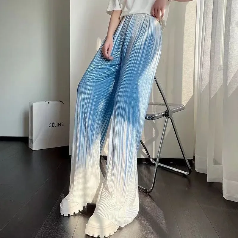 

Thin High Waist Drape Loose Floor Pantalones Street New Tie-dyed Pleated Gradient Drape Wide-leg Sweatpants Women's Early Autumn