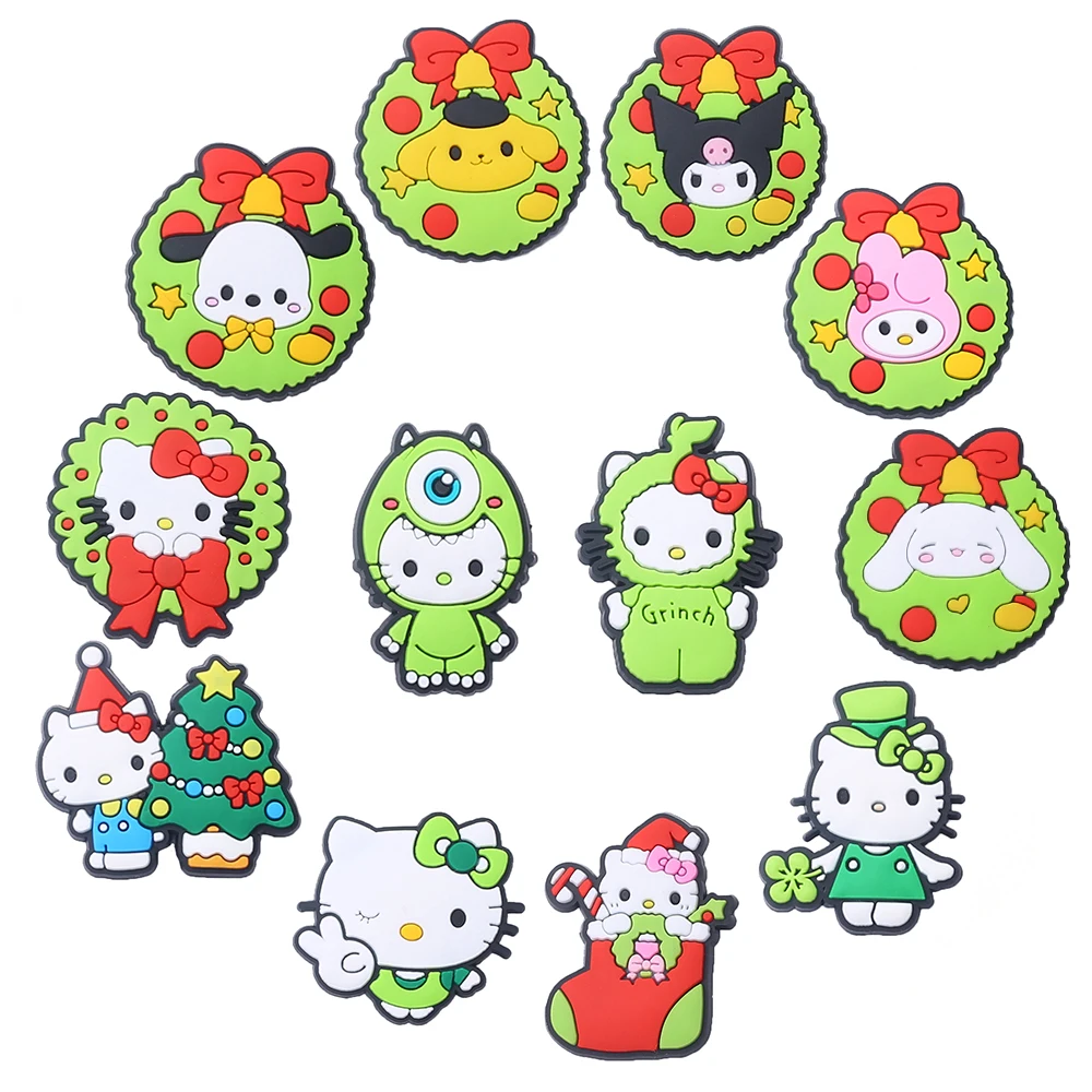 6/12pcs Christmas HelloKitty Shoe Charm Cartoon for Shoe Accessories Decoratio for Sandals Sneaker Classic Clog Kids X-mas Gifts