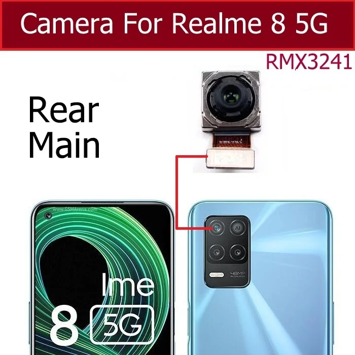 Front Back Camera For Realme 8 4G 5G Front Selfie Rear Main Camera Module Flex Cable Spare Repair Parts For OPPO Realme 8 4G 5G