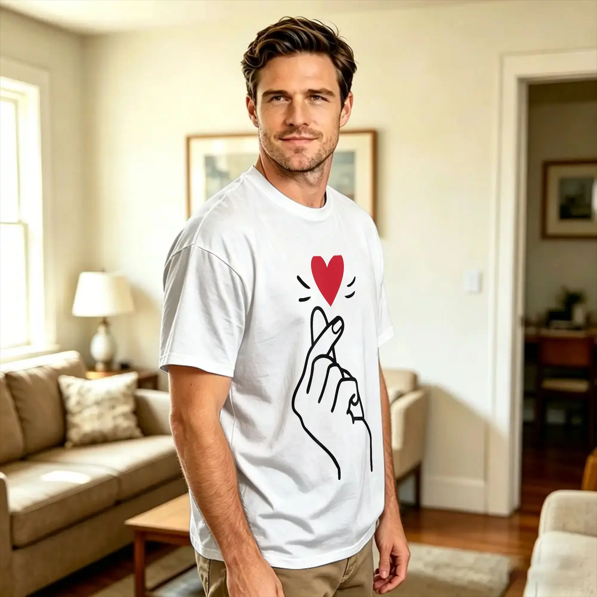 I LOVE YOU Finger Heart  T-Shirt Summer  Fashion T-Shirts Cotton Breathable Plus Size Clothes Short-Sleeved Vintage Tshirt