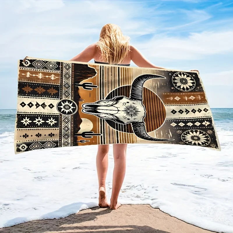 Customize [Vintage Bull Head Towel] 1pc Vintage Bull Head Beach Towel | Multi-purpose for Seaside, Pool, Bathroom, Camping, Yoga