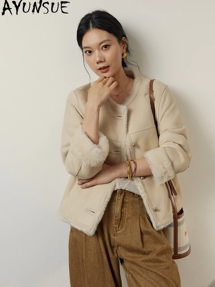 

AYUNSUE Natural Sheepskin Fur Coats Merino Genuine Leather Jacket Women 2025 Warm Winter Clothes Female Fashion Шуба Женская