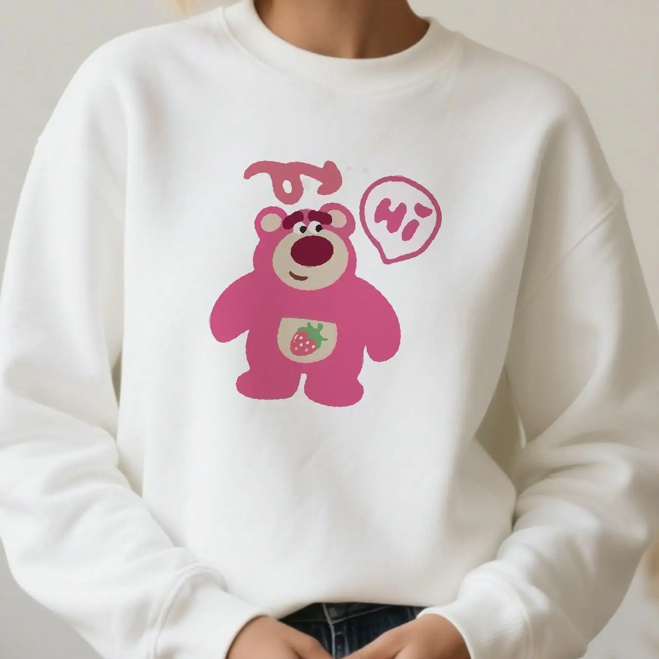 

Пуловер Disney Lotso, модный свитер большого размера унисекс с круглым вырезом, осенне-зимний флисовый повседневный уличный свитер