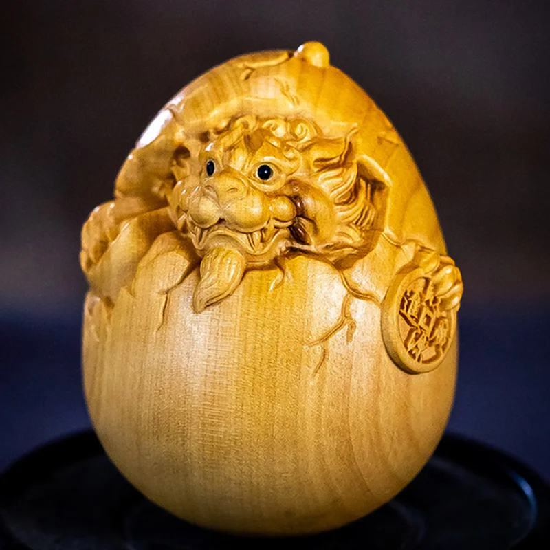 

TL118 — 2-дюймовая резьба по фигутуре Нецке из самшита — детский дракон в яйце