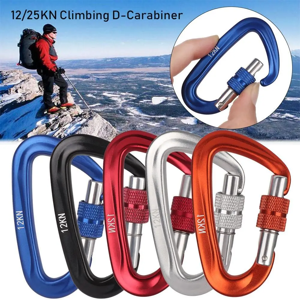 12/25KN Professional Safety Carabiner D Shape Key Hook Aluminum Climbing Security Master Lock Mountaineering Protective Tool